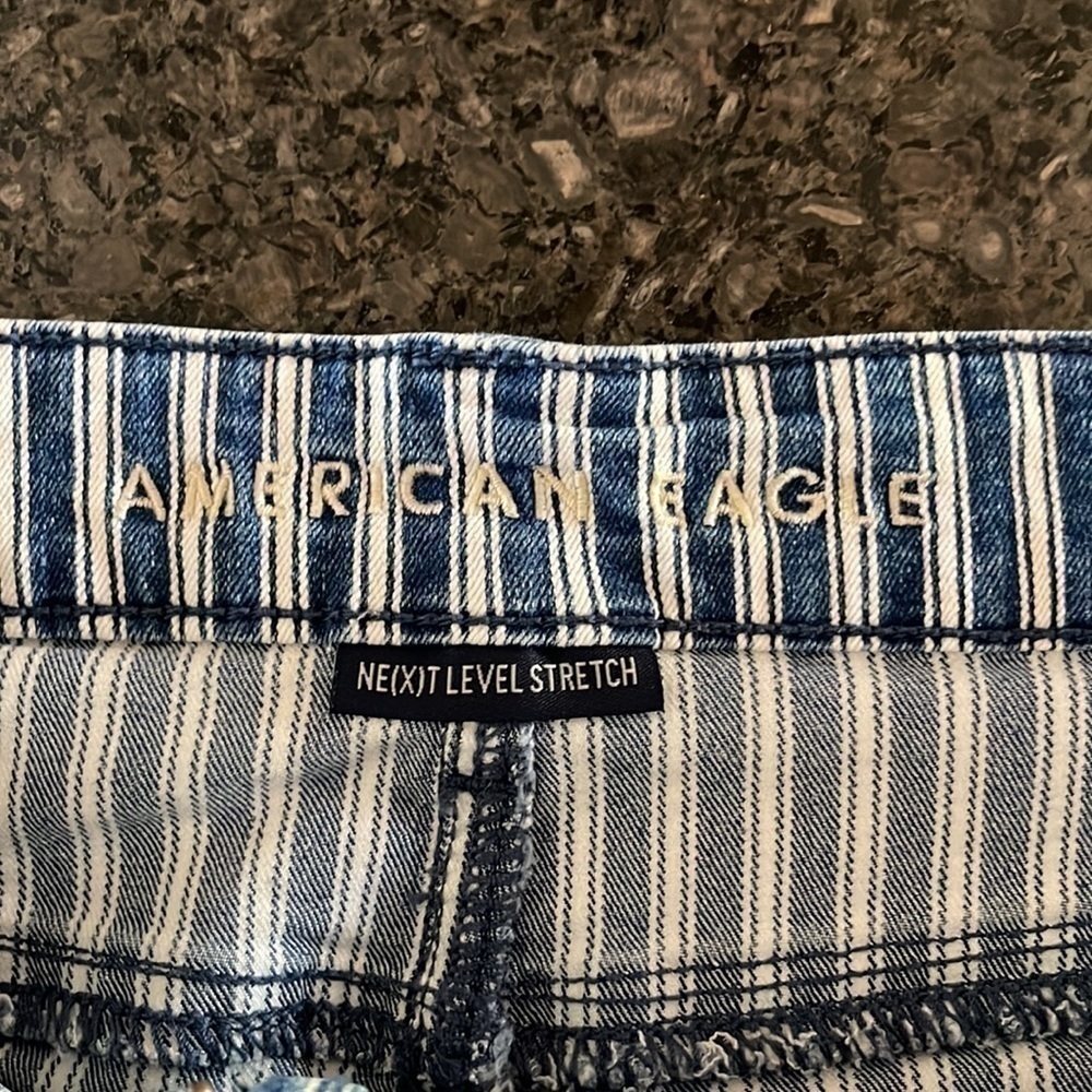 American Eagle Blue And White Stripe Next Level Stretch Hi-Rise Shortie - Picture 5 of 7